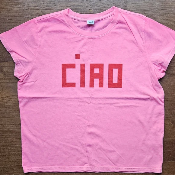 Clare V Hot Pink T-Shirt with Red 'CIAO' Print - Picture 2 of 6